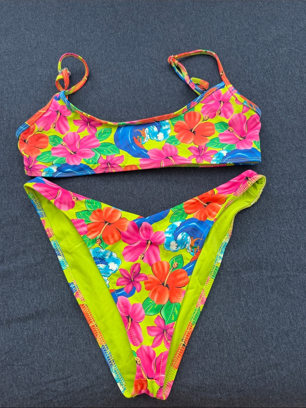 Frankie's Bikinis Neon Floral Two-Piece Bikini — Pink, Orange, Green, Blue